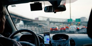 A photo of a cab driver stuck in traffic