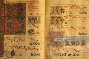 Medieval antiphonary with illuminated initial (Kyrie eleison prayer), St Peter's basilica, Perugia, Umbria, Italy. September 27, 2015| 