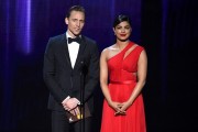 Actors Tom Hiddleston and Priyanka Chopra speak onstage during the 68th Annual Primetime Emmy Awards at Microsoft Theater on September 18, 2016.