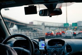 A photo of a cab driver stuck in traffic