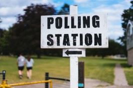 A photo of a polling station signage