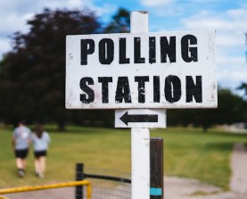 A photo of a polling station signage